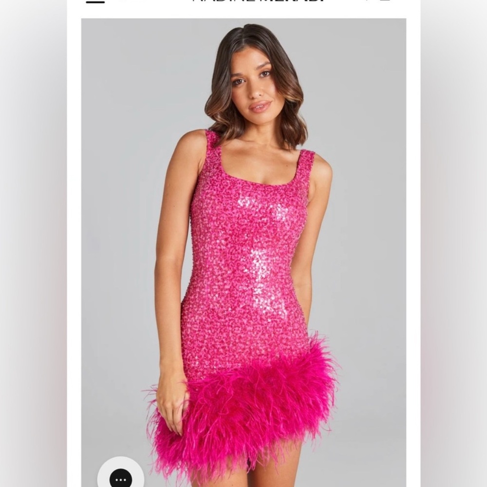 Nadine Merabi Evie beaded and feather hot pink dress - Picture 4 of 13